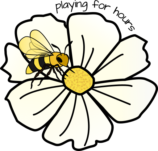 Playing for Hours logo of a honeybee and white cosmos flower. Preschool activities printable, alphabet games for preschool, learning the alphabet, play based learning activities.