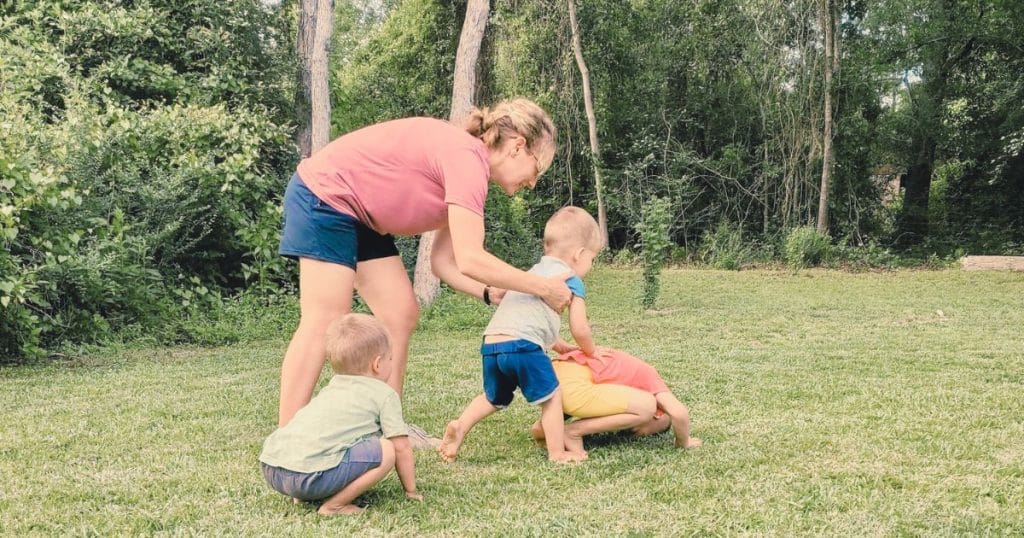 Family playing leapfrog with an educational twist. how to play leapfrog, all about frogs for kids, frog activities for kids,